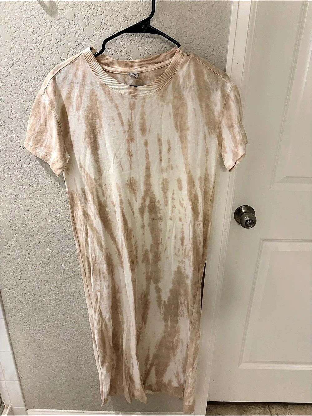 Old Navy Loose Vintage Tie-Dyed Midi T-Shirt Shift Dress Mini Dress Cream &